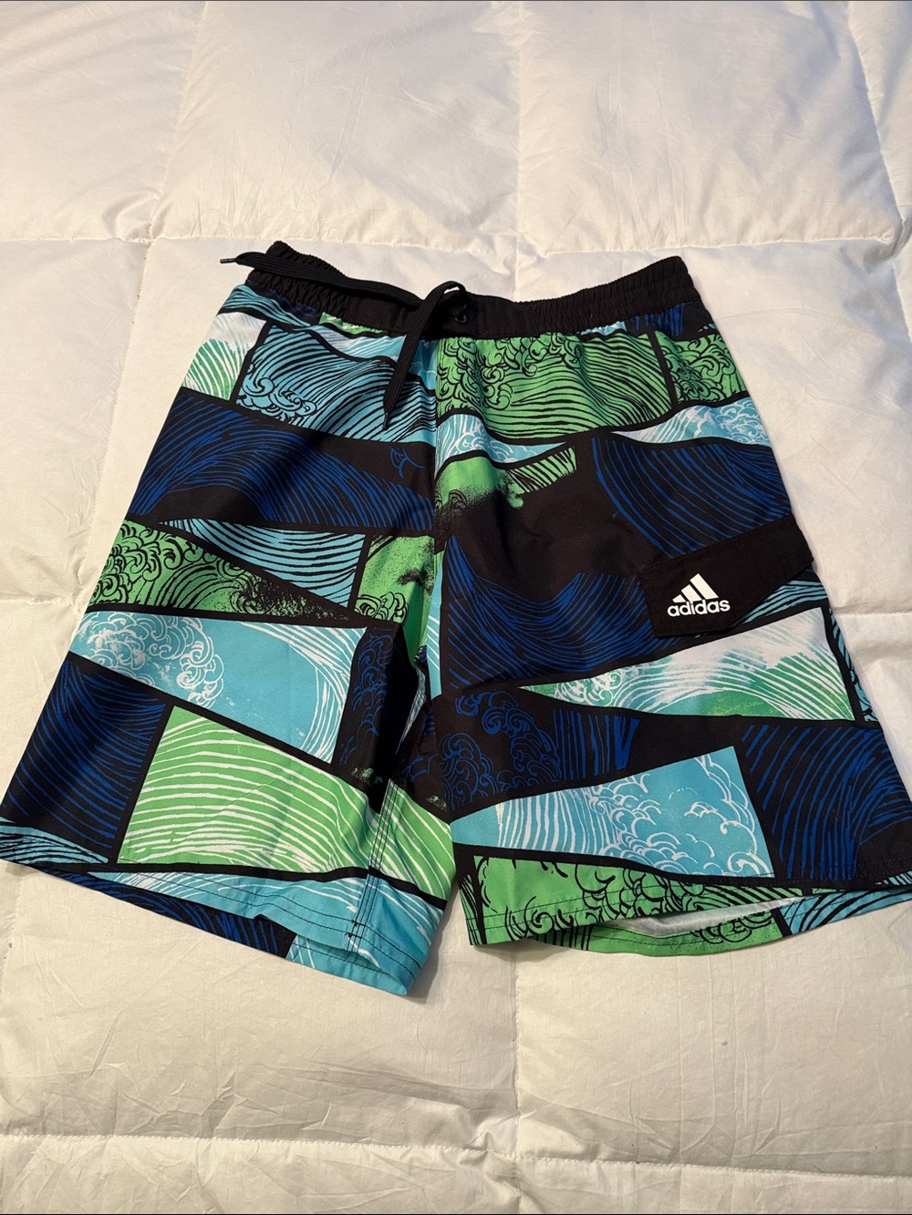 adidas Men’s Blue & Green Patterned Athletic Shorts